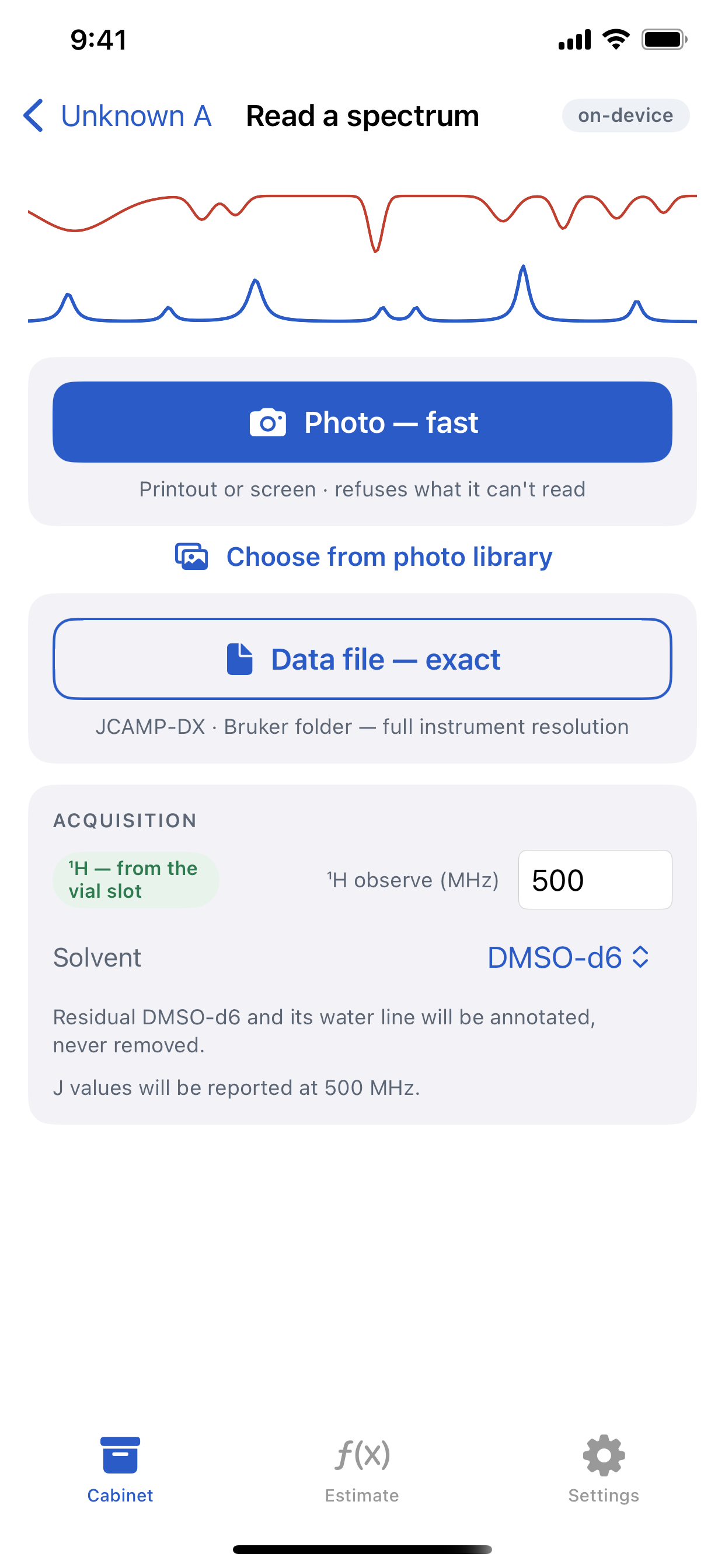 Read a spectrum — Photo or instrument data file